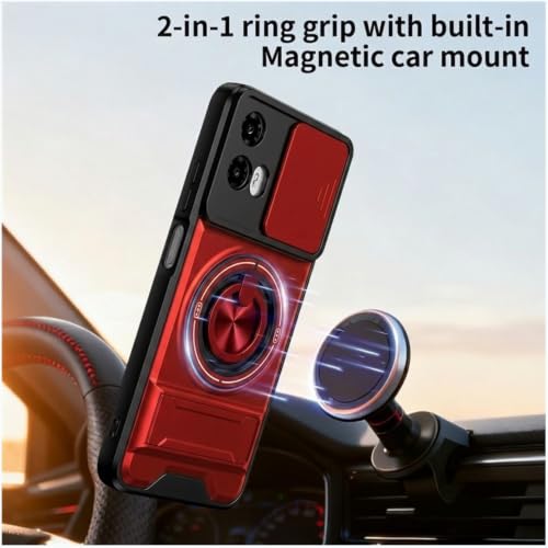 Image of Armor Camera Slider Back Case Cover for Moto G35 5G with Bracket Stand (Red)