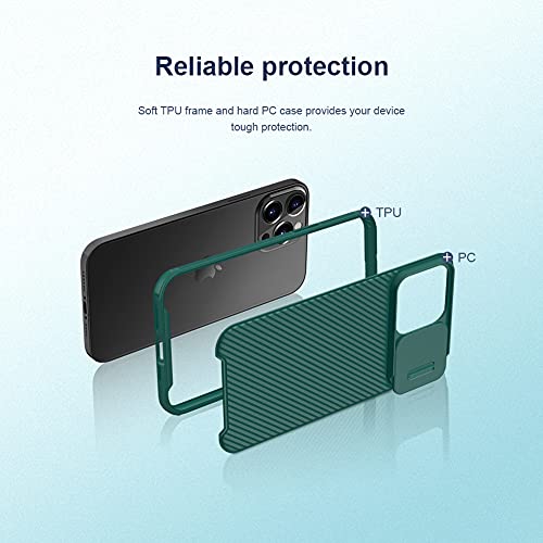 Image of iPhone 13 Pro Case with Camera Cover,Slim Fit Thin Polycarbonate Protective Shockproof Cover with Slide Camera Cover, Upgraded Case for Apple iPhone 13 Pro (Green)