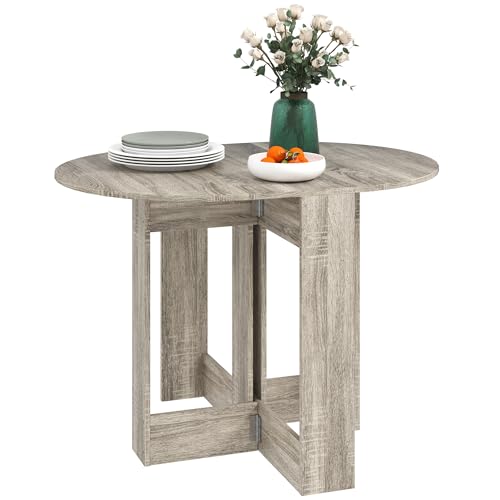 HOMCOM Mesa de comedor plegable, mesa de hojas colgantes que ahorra espacio para espacios pequeños, cocina, comedor, color gris