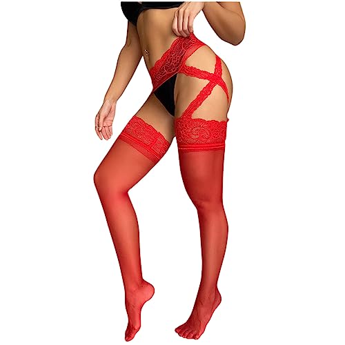 CanB Lace High Waist Tights Thigh Suspender Pantyhose Sheer Thigh High Stockings Christmas Leggings for Women