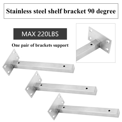 Luomorgo HAO02099 4 Pcs 8 Inch Floating Shelf Bracket Stainless Steel Heavy Duty Black Shelf Brackets Blind Shelf Supports Hidden Brackets For Floating Wood Shelves - Screws And Wall Plugs Included, Silver thumb #2