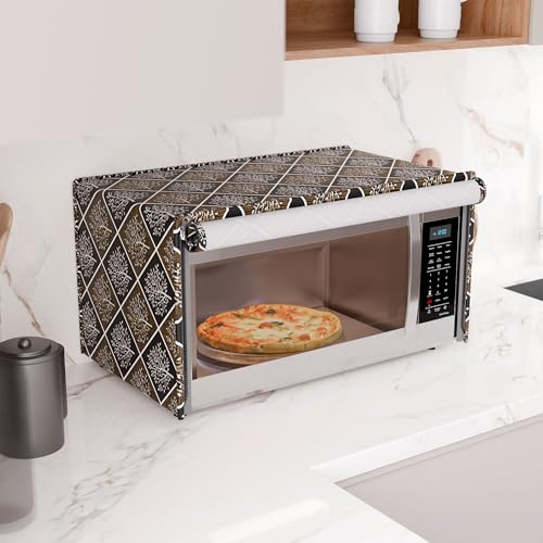 Image of Kuber Industries 25 Ltr PVC Microwave Oven Cover for Kitchen | Microwave /Oven /Otg Cover - Protects from Spills, Stains & Scratches | New Tree Print - Black & Brown
