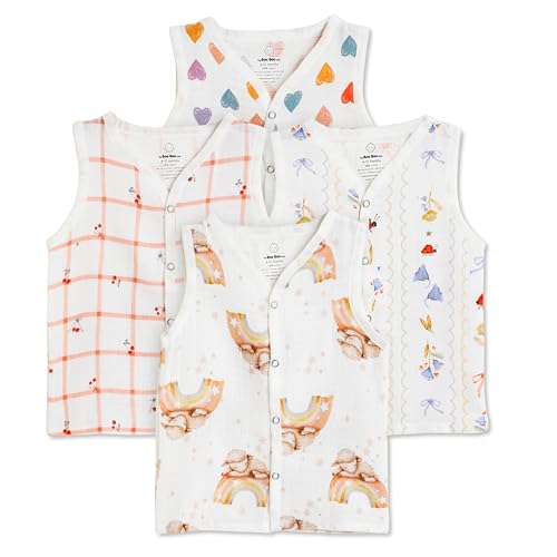 Image of The Boo Boo Club Organic Cotton Baby Jhabla | Pack of 4 Newborn Sleeveless Jabla | Newborn Infant Summer Wear | Soft & Breathable Muslin Fabric | Easy Button Closure Vest