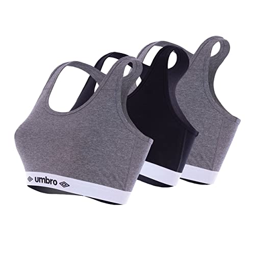 Brassière Femme Coton, Soutien Gorge Sport Femme, sans Armature (Lot de 3), Gris, Noir, Taille L