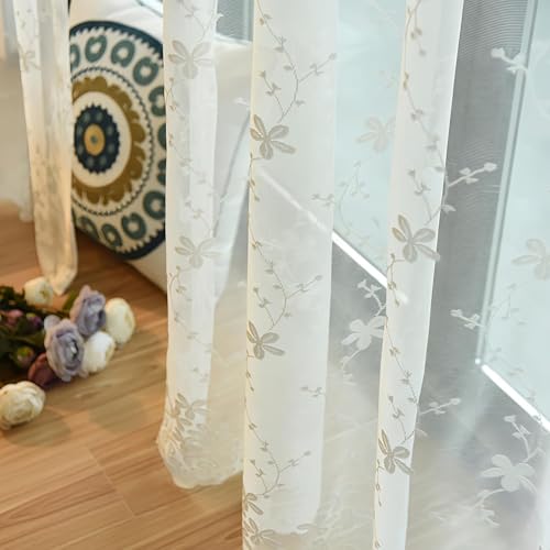 SXYITE ���[�X�J�[�e�� UV�J�b�g �f�M�E�ۉ����� ������� �h�J ��108cmx��100cm 2�� ���[�X�J�[�e�� �Q�� ���r���O �J�[�e���t�b�N�t�� Lace Curtain �z���C�g �x�[�W�� �ܗt�̉Ԕ�