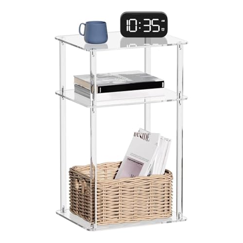 Zvn Zojne Tavolino in acrilico trasparente, comodino alto, in acrilico trasparente, decorazione per la casa, tavolino sottile a 3 ripiani, decorazione per corridoio, camera da letto