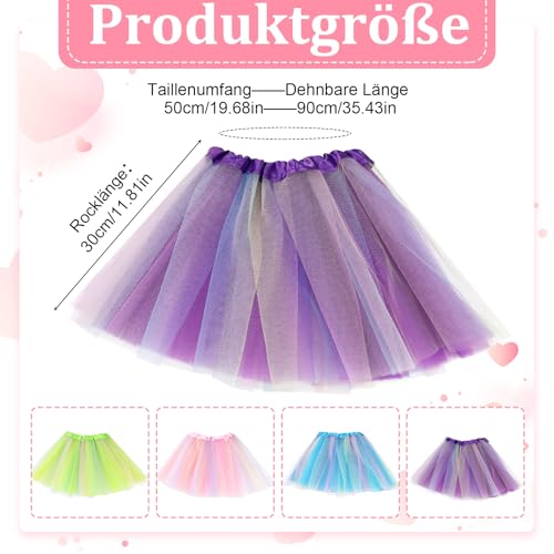 Livdouyu 4 Stück Tüllrock Kinder,4 Farben Tüllrock Mädchen,Tütü Kinder Regenbogen,Ballettrock Pettiskirt Tutu Rock,Tütü Mädchen für Tanzkurse Karneval