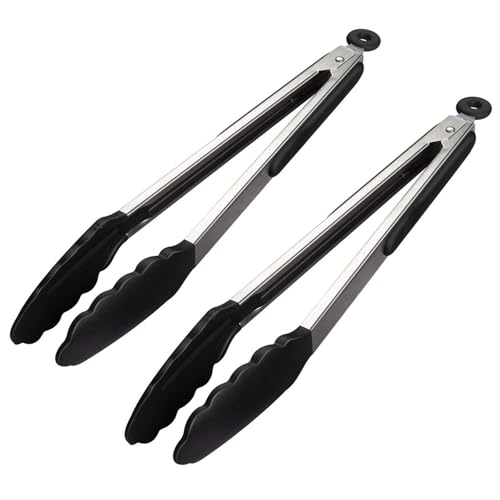 2 Pcs Non-Slip Stainless Steel Handle Silicone Tongs, Easy Grip and Smart Padlock System Cooking Tongs, Food Grade Hot Proof Kitchen Utensils for Cooking