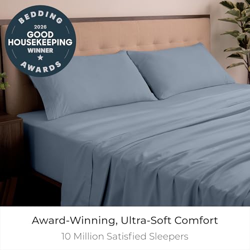 Image of Mellanni King Sheets Set - 4 PC Iconic Collection Bedding | Hotel Luxury, Extra Soft, Cooling Bed Sheets - Wrinkle, Fade, Stain Resistant (King, Blue Hydrangea)