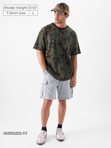 Image of The Souled Store Official Jurassic Park: Raptor Rumble Men and Boys Short Sleeves Round Neck All Over Printed Cotton Oversized T-Shirts