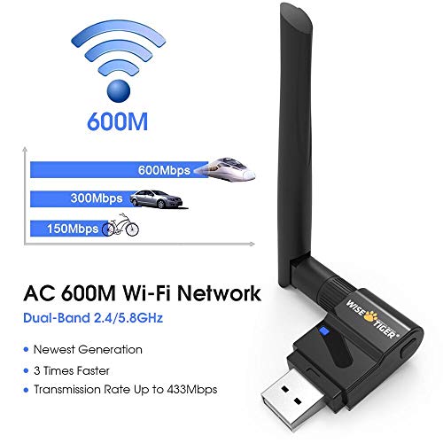 WiFi Adapter AC600Mbps Dual Band Wireless USB Adapter 2.4GHz/5.8GHz WiFi Dongle Long Ranger External Antenna Support Windows 10/8/7/Xp/Vista Mac OS X 10.6-10.13- Fast Install,Only 3 Minutes