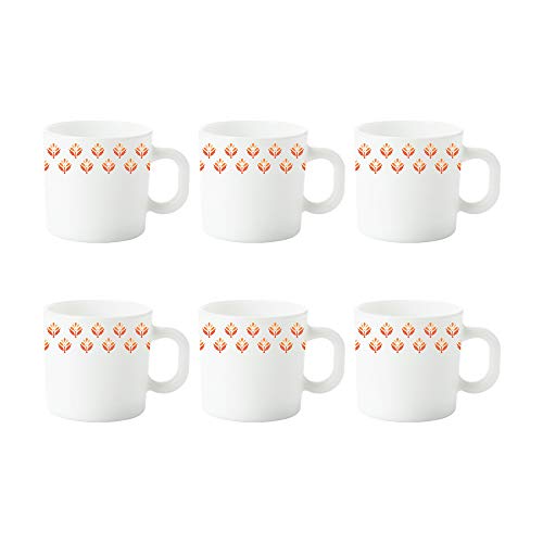 Larah by Borosil Gardenia Opalware Tea/Coffee Cup Set | 6 pcs Set, 100 ml Each | Microwave & Dishwasher Safe, Bone-Ash Free | Crockery Set Ideal for 