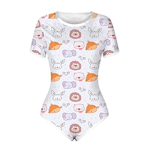 Damen-Pyjama-Body mit kurzen Ärmeln, niedlicher Druck, einteiliger Strampler, Turnanzug, Nachtwäsche, Pyjama, Pyjama, Einteiler, hellblau, 38 Damen-Pyjama-Body mit kurzen Ärmeln, niedlicher Druck, einteiliger Strampler, Turnanzug, Nachtwäsche, Pyjama, Pyjama, Einteiler, hellblau, 38