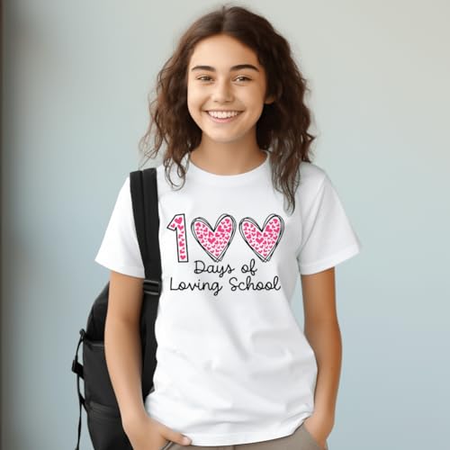 Image of Kids Little Boys Girls 100 Days of School Shirt Short Sleeve Funny Graphic Letters Print Celebration Top
