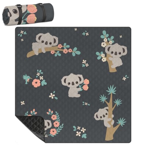 Shimoshe Extra Large Picnic Blankets 79”x 79”, Koala Flower Waterproof Foldable Picnic Mat with Straps Portable Beach Blanket for Camping Park Grass Beach Indoor
