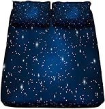 Latwerio Sabanas 160x200 Vía Láctea 3D impresión Sábana Bajera de Microfibre Suave y Cómoda, Azul Funda de Colchón Sábana con Elástica Bolsillo Profundo 30 cm, Sabanas Cama 160, R895