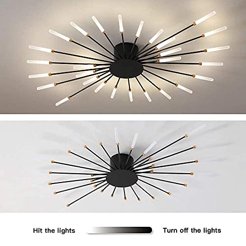Jaymp Ceiling Light Modern Flower Shape Ceiling Lamp For Living Room Bedroom Flush Mount Metal Acrylic Sputnik Firework Petal Led Lighting Fixture (Black, 28 Heads) #TOP2