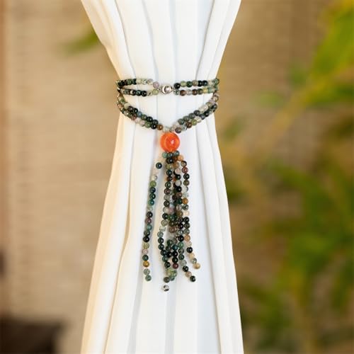 Magnetic Curtain Tiebacks,1 Pack Colorful Agate Tassel Curtain Drapery Holdbacks, Boho Curtain Ties for Home Office Decorative (Indian Agate)