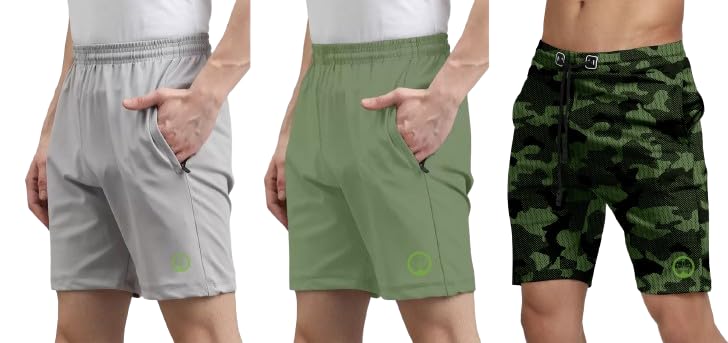 Shine N Show Men's Cotton Blend Stylish, Solid Regular Fit Shorts (Light Grey/Pista/MultiGreen)(Pack of 3)-image-34