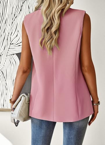 Sleeveless Blazer Vest for Women,Womens Casual Open Fornt Button Down Slim Business Jacket Waistcoat with Pocket3