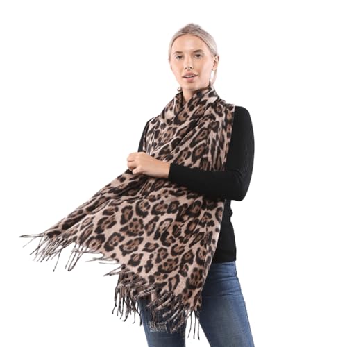 Winter New Long Leopard Print Scarf with Tassels Women Double-Sided Warm and Thick Shawl Wrap