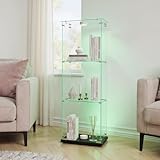 TIMORWTF vitrina de cristal con luces LED, armadura EE vitrina moderna con 3 estantes y puerta, vitrina de pared para colección, dormitorio, salón y comedor, 123 x 40 x 35 cm, color negro