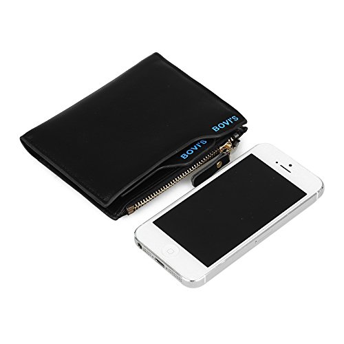 Uomo Portafoglio Portacarte Nero in PU con Zipper