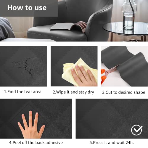 Self-Adhesive Leather Repair Patches,8x11 inch Leather Tape for Couches,Vinyl Repair Kit for Furniture,Drivers Car Seats,Handbags,Jackets Dark Grey