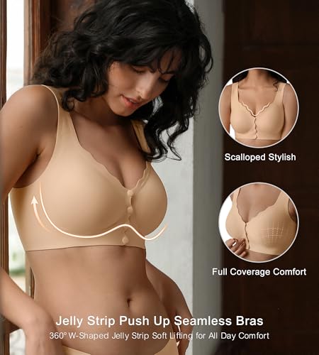 SHARICCA Seamless Front Closure Bras for Women Wireless Full Coverage Support Bra Comfortable No Underwire Everyday Bras3