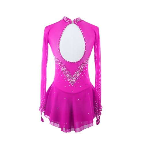 DIJITOO Vestido de patinação artística, malha de strass simples, costas nuas, traje de competição, c