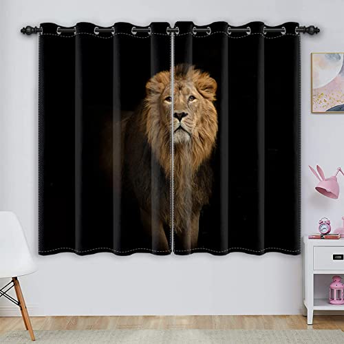 Renaiss Lion Blackout Curtains 2 Panels 53" W X 63" L, African Wild Animals Print Window Drapes For Living Room, Wildlife Thermal Insulated Window Curtain Panels For Bedroom, Grommet Top #TOP16