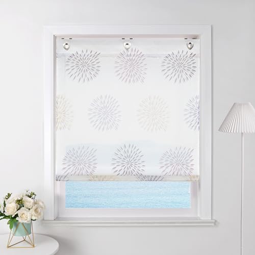 Eslir Roman Blind No Drilling Required Roman Curtain with Eyelets Transparent Curtains with Hooks Eyelet Roller Blind with Circle Motifs Modern Voile Purple W x H 80 x 140 cm 1 Piece