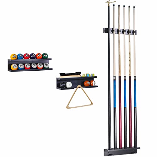 Goox Pool Stick Holder Wall Mount-Billiards Pool Cue Holder Only, 100% Wood Pool Cue Rack Wall Mount For 6 Pool Sticks And Billiards Accessories, Pool Stick Rack Set Pool Table Accessories Organizer #TOP6