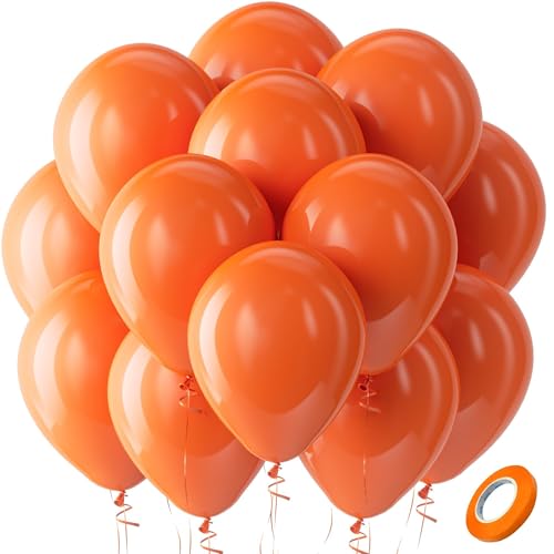 Bezente Orange Balloons Latex Party Balloons - 100 Pack 12 inch Orange Round Helium Balloons for Birthday Bridal Shower Halloween Party Decoration