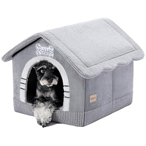 Jiupety Indoor Dog House with Frame, Large Dog Cave Bed, Insulated Cozy, Suitable for 15-30 lb, Large (20″×18″×18″), Gray