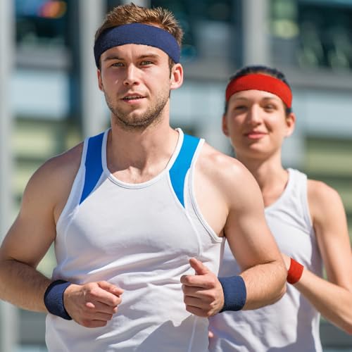 Image of Civaner 12 Pcs 80 90s Neon Sweatbands Soccer Baseball Headbands Wristband Set for Men Women Party Cotton Headbands Terry Cloth Athletic Sweat Bands for Tennis Football Gym Outdoor