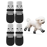 Calcetines para perro, zapatillas de velcro ajustables e impermeables con protección de patas antideslizante, para perros de tamaño pequeño y mediano en interior y exterior, negro M (4 Stück)