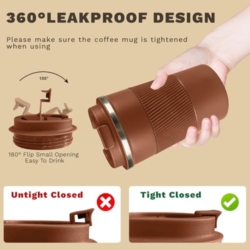 Image of Vacuum Insulated Stainless Steel Travel Coffee Mug,Leak Proof Cup with Lid | 304 stainless steel mug with vacuum insulation, leak proof lid, silicone grip and car cup holder friendly design