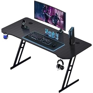Play haha.Gaming Desk 120 x 60cm Large Computer Table PC Gaming Desk for Home Office, Metal Frame Gaming Table with Cable Tray and Headphone Hook(Black)