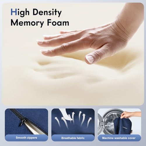 Image of Coverado Memory Foam Car Seat Cushion and Lumbar Support Pillow for Car, Ergonomic Office Chair Cushion for Lower Back Pain Relief, Breathable & Non-Slip for Car, Home, and Office Use, Blue