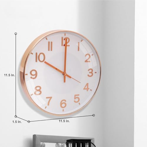 Image of Rylan Plastic Digital Wall Clock 12 inch Silent Quartz Decorative Non-Ticking Classic Clock Battery Operated Round Easy to Read for Room /Home /Kitchen /Bedroom /Office /School (Rose White)'