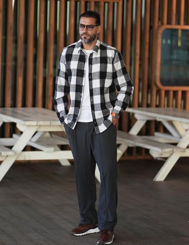 Image of COOFANDY Men's Flannel Shirts Casual Button Down Plaid Shirt Jacket Long Sleeve Fleece Shacket