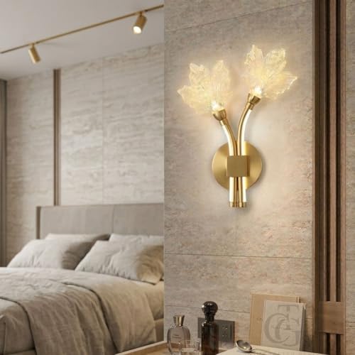 Image of Modern LED Wall Sconce Light, Dual Holly Leaf Design, Metal Base with Three Colour Illumination (Warm White, Natural White, Cool White), Indoor Decorative Lighting|Gold
