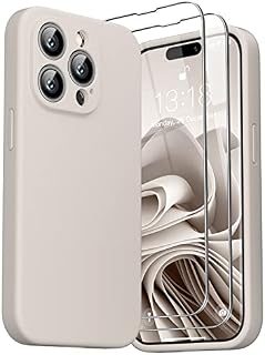 GOODVISH 3 in 1 Designed for iPhone 14 Pro Silicone Case 2022, with 2 Pack Screen Protector, Full Cover [Enhanced Camera Protection] 6.1" Soft 14pro Case[Anti-Scratch Microfiber Lining], Stone Grey