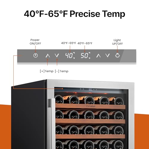 Image of Ca'Lefort 24 Inch Wine Fridge, 61-Bottle Built-In Wine Cooler | 40-65F Control, Adjustable Shelves, Glass Door & 3-Color LED, Automatic Defrost, Under Counter or Freestanding for Home Bar