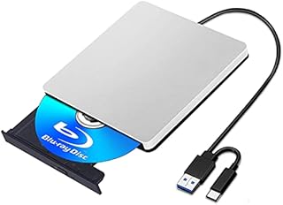 External Blu-ray Drive, USB3.0 External Blu-ray Writer, External CD DVD Drive Portable 3D Blu-ray Burner, USB 3.0 and Type-C External Blu-ray Reader, Suitable for Windows XP/7/8/10