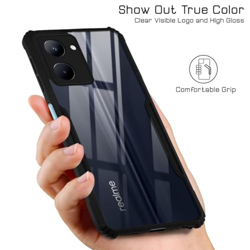 Image of Jkobi Back Case Cover for Realme C33 (Polycarbonate with Shockproof Clear Panel | Crystal Glass Back | Camera Protection | Black)