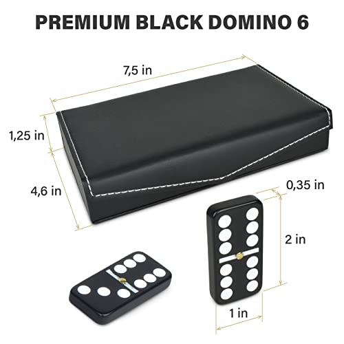 Queensell Dominoes Set For Adults - Domino Set For Classic Board Games - Dominoes Double 6 For Family Games - Double Six Standard Dominos Set 28 Tiles With Black Leather Case (Premium Double 6) #TOP2