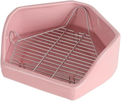 Xemuar チンチラトイレ 超ヘビーデューティー 噛みつき防止 五角形陶器製ペット用トイレ お手入れ簡単 ウサギ 猫 小型犬対応 大型ウサギゴミ箱 ホワイト (ピンク)