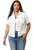 Roaman's Women's Plus Size Short-Sleeve Denim Jacket - 32 W, White